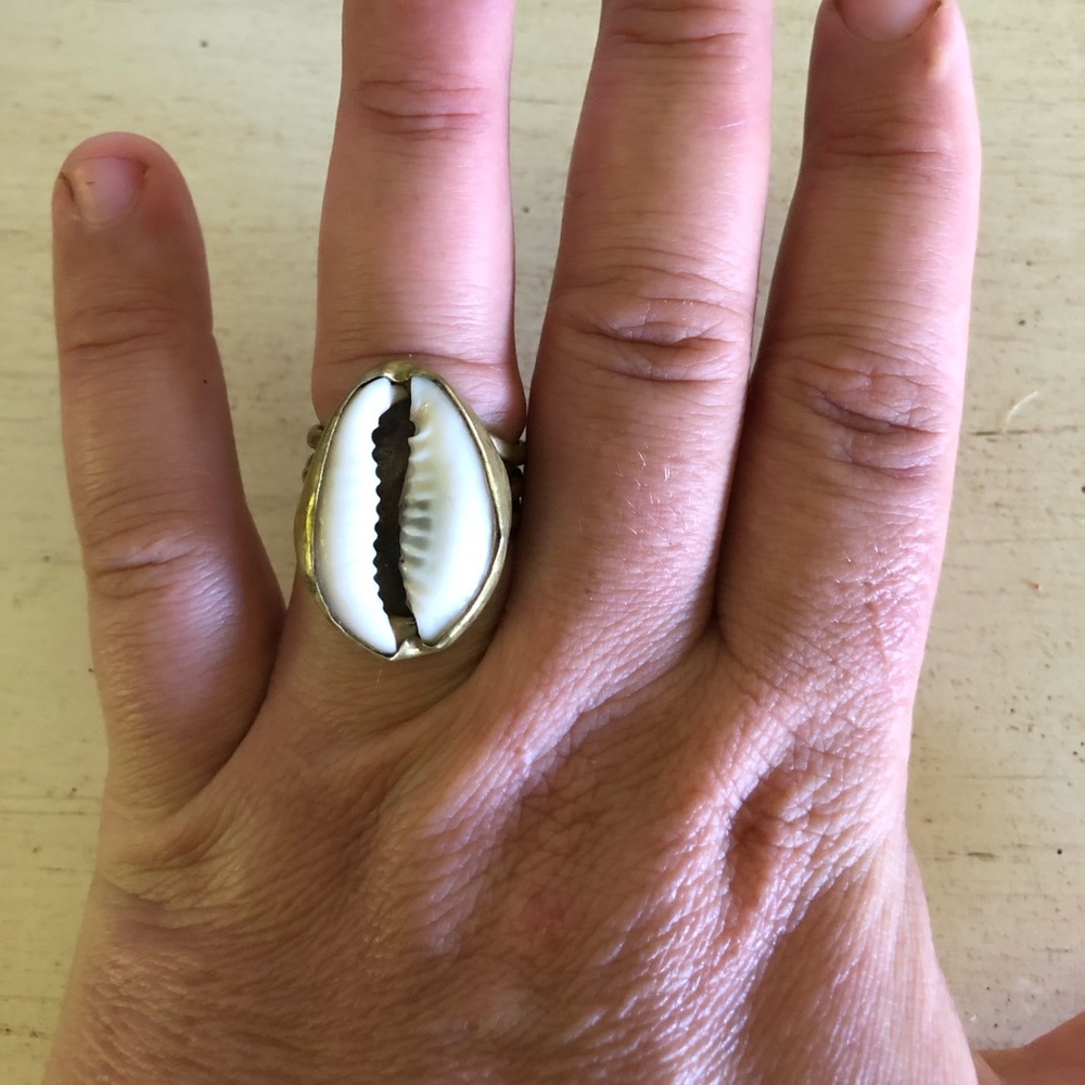 Cowrie Shell Statement Ring in White and Gold
